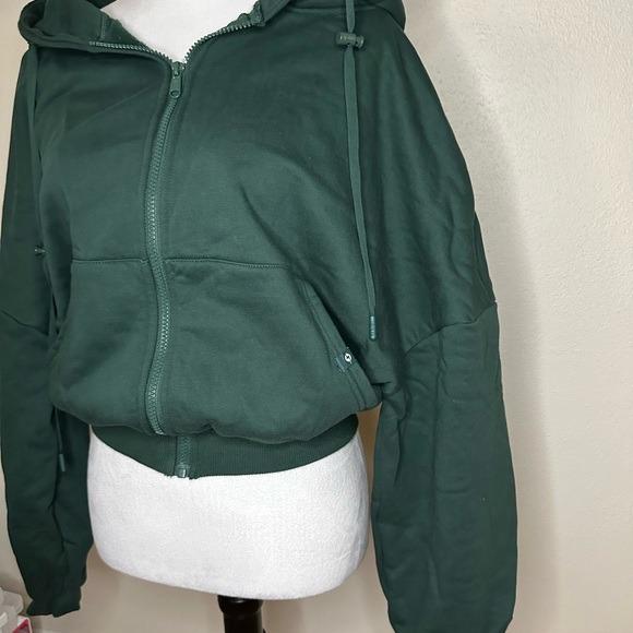 POPFLEX Forest Green zip cloud Women's Hoodie - Picture 3 of 7